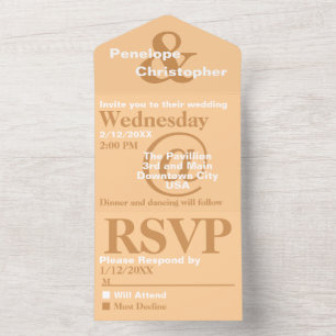 Dusty Peach Modern Typography Big Symbols Wedding  All In One Invitation