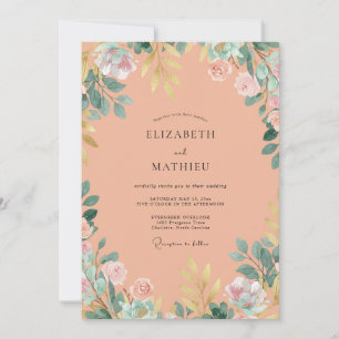 Dusty Peach Painted Wildflower Wedding Invitation