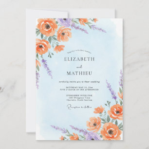 Dusty Peach Periwinkle Wildflower Wedding Invitation
