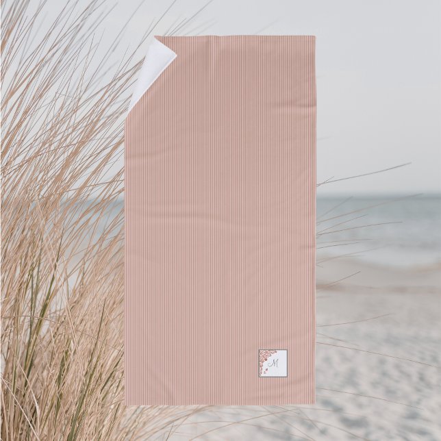 Dusty Peach Stripe Terracotta Butterfly Monogram Beach Towel (Creator Uploaded)