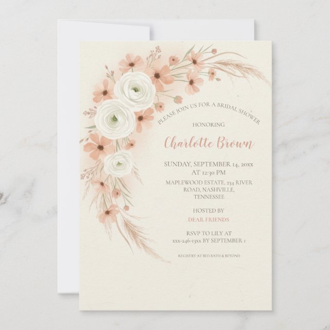 Dusty Peach Wildflower Bridal Shower Invitation (Front)