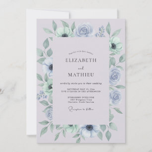 Dusty Periwinkle Anemone Wedding Invitation