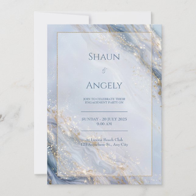 Dusty Periwinkle Gold Foil Marble Wedding Invitation (Front)