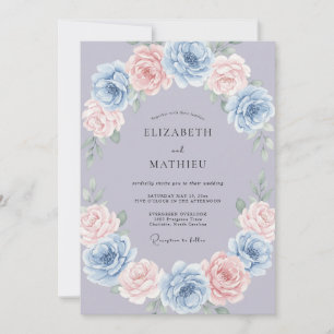 Dusty Periwinkle Peony Wedding Invitation