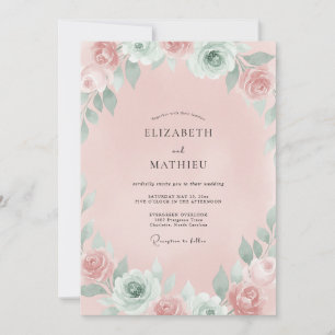 Dusty Petal Pink Ranunculus Eucalyptus Wedding Invitation