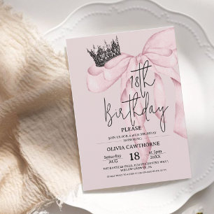 Dusty Pink 18th Birthday ⎮Pink Royal Bow Party Invitation