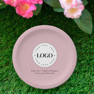 Dusty Pink Add Custom Business Company Logo Party Paper Plate