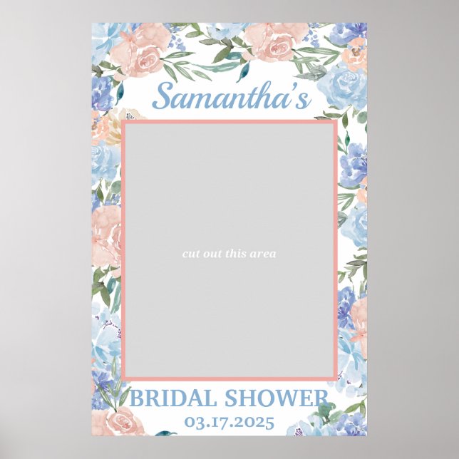 Dusty Pink and Blue Floral photo Prop Frame Boho Poster (Front)