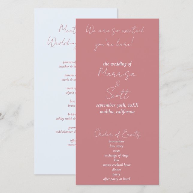 dusty pink and blue wedding programs  (Front/Back)