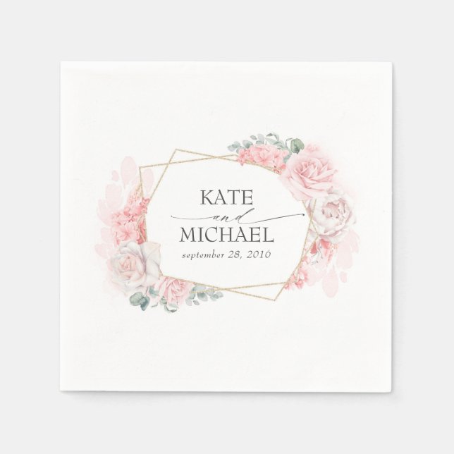 Dusty Pink and Blush Floral Wedding Napkin (Front)