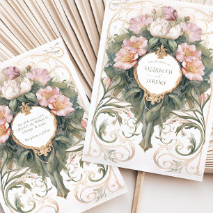 Dusty Pink and Cream Art Nouveau Wedding Invitation