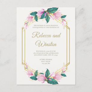 Dusty Pink and Gold Floral Greenery Wedding Invitation Postcard