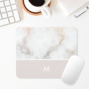 Dusty Pink and Gold Marble Monogram Mouse Mat