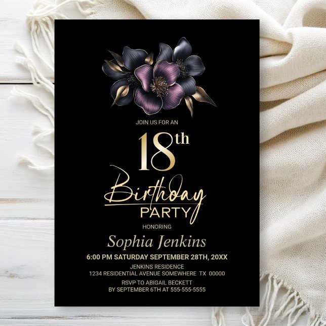 Dusty Pink and Grey Floral 18th Birthday Party Invitation (Creator Uploaded)