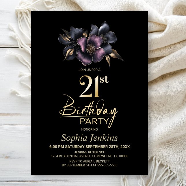 Dusty Pink and Grey Floral 21st Birthday Party Invitation (Creator Uploaded)