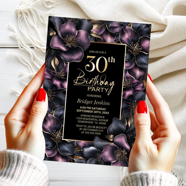 Dusty Pink and Grey Floral 30th Birthday Party Invitation (Creator Uploaded)