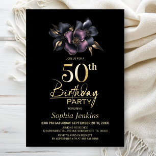 Dusty Pink and Grey Floral 50th Birthday Party Invitation