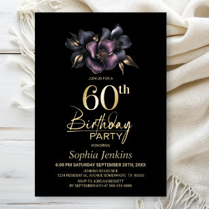 Dusty Pink and Grey Floral 60th Birthday Party Invitation
