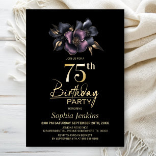Dusty Pink and Grey Floral 75th Birthday Party Invitation