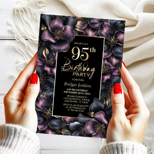 Dusty Pink and Grey Floral 95th Birthday Party Invitation