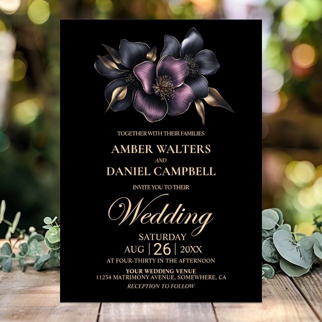 Dusty Pink and Grey Floral Wedding Invitation (Creator Uploaded)