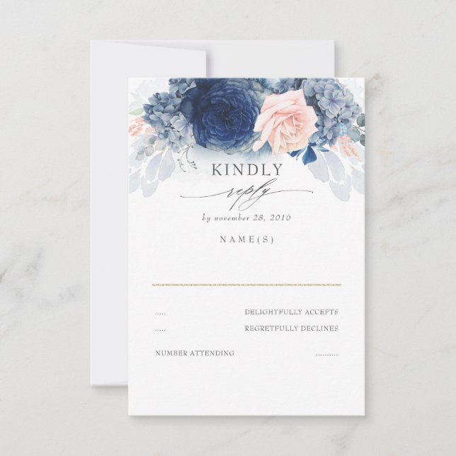 Dusty Pink and Navy Blue Wedding RSVP (Front)