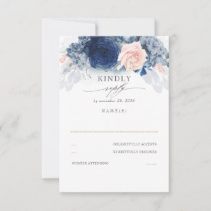 Dusty Pink and Navy Blue Wedding RSVP Card
