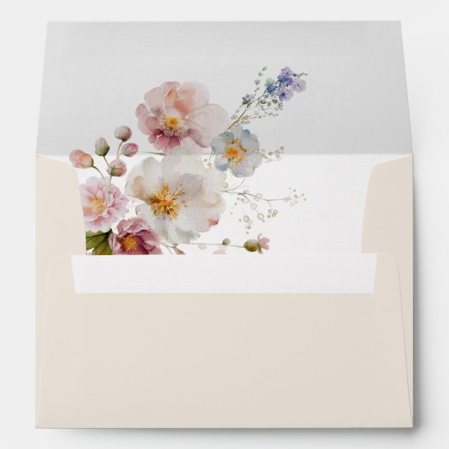 Dusty Pink and Purple Flowers Elegant Romantic Envelope (Back (Bottom))