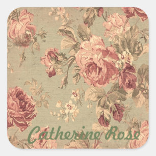 Dusty Pink and Sage Green Roses Personalised Square Sticker