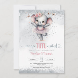 Dusty pink and silver tutu dress elephant ballet Invitation