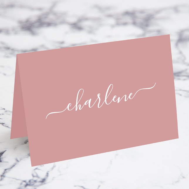 Dusty Pink and White Elegant Name Place Cards (Dusty Pink and White Elegant Signature Script Name Fold Your Own Place Cards)