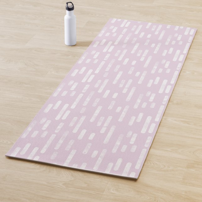 Dusty Pink and White Inky Rounded Lines Pattern Yoga Mat (In Situ)