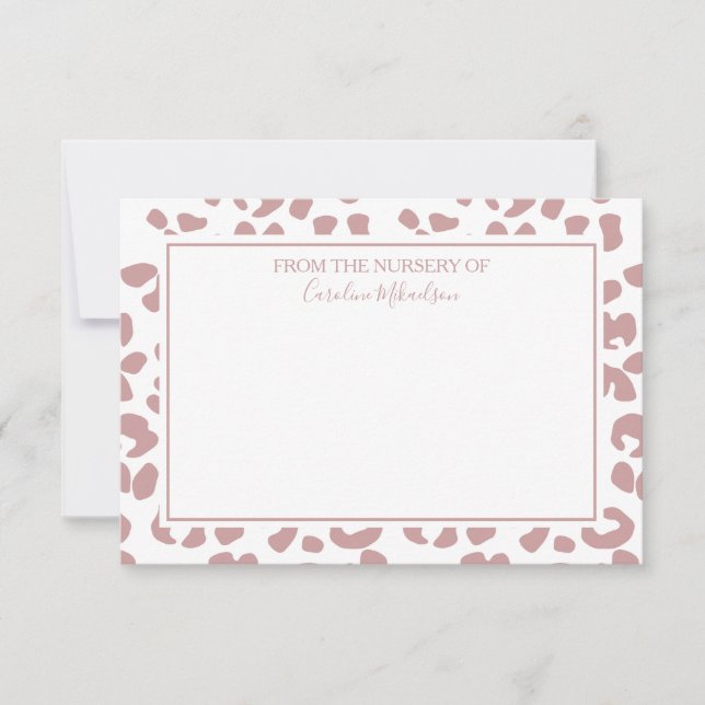 Dusty Pink and White Personalised Leopard Print Thank You Card (Front)