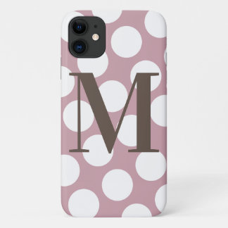 Dusty Pink and White Polka Dot Big Monogram iPhone 11 Case