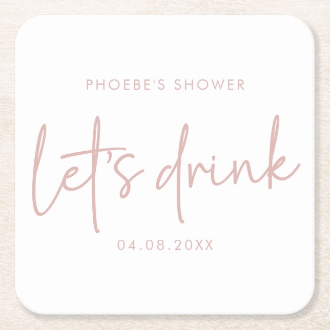 Dusty Pink and White Script Bridal Shower Coaster (Front)