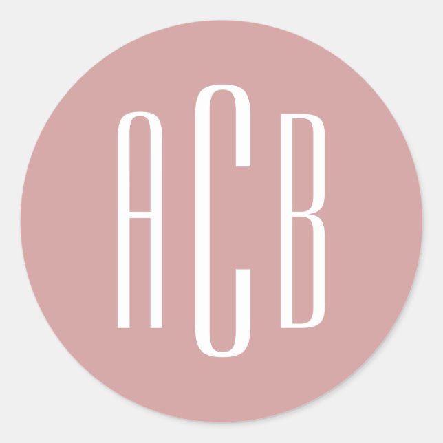 Dusty Pink and White Three Letter Monogram Classic Round Sticker (Front)