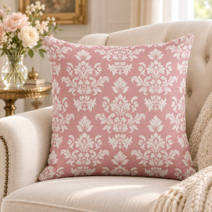 Dusty Pink and White Vintage Damask Cushion