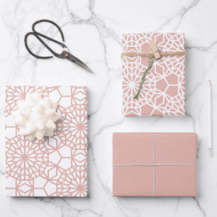 Dusty Pink Arabesque Geometric Pattern Wrapping Paper Sheet