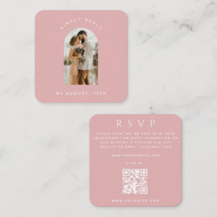 Dusty Pink Arch Photo QR Code Online Wedding RSVP Enclosure Card