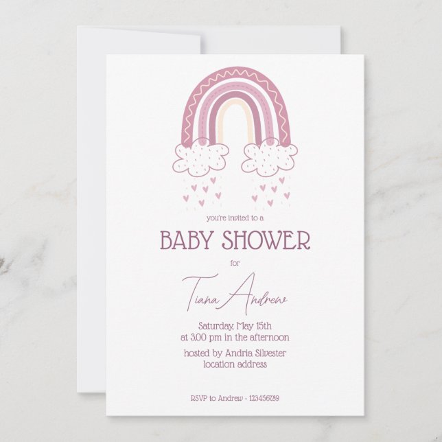 Dusty Pink Baby Girl Boho Style Baby Shower  Invitation (Front)