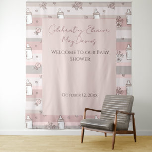 Dusty Pink Baby Girl Shower Backdrop Tapestry