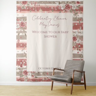 Dusty Pink Baby Girl Shower Backdrop Tapestry