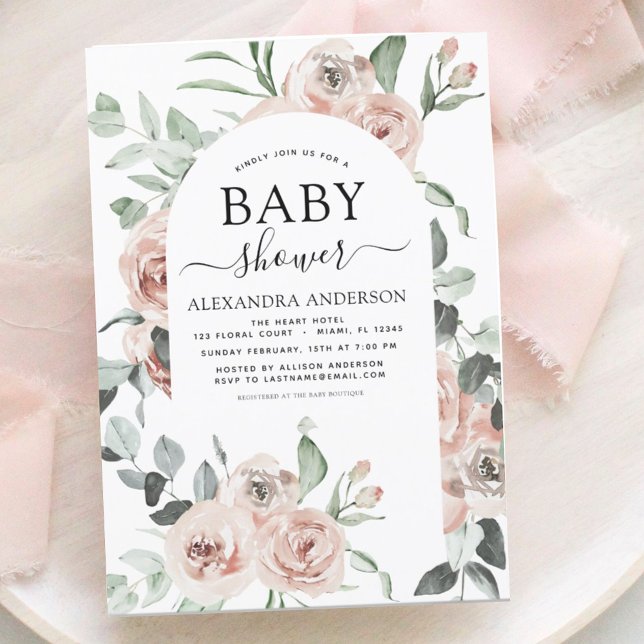 Dusty Pink Baby Shower Floral Greenery Invitation (Creator Uploaded)
