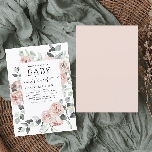 Dusty Pink Baby Shower Floral Greenery Invitation (Creator Uploaded)