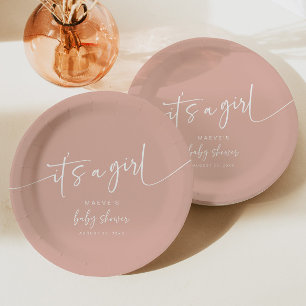Dusty Pink Baby Shower Paper Plate Modern Girl