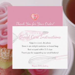 Dusty Pink Baking Utensils Bread Care Instructions Thank You Card