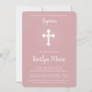 Dusty Pink Baptism for Daughter with Cross Invitation