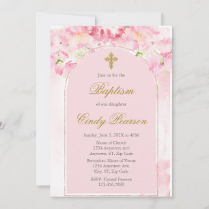 Dusty pink Baptism Girl invitation 