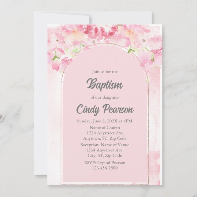Dusty pink baptism invitation  (Front)