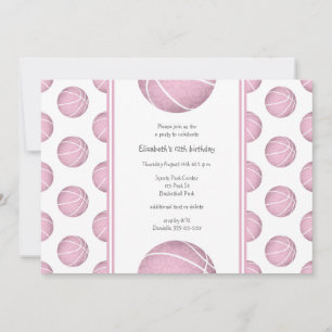 dusty pink basketballs pattern sports birthday invitation